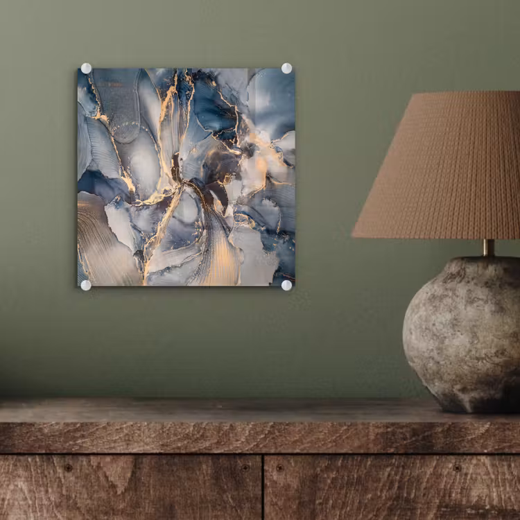 Glas schilderij - Marmer - Grijs - Blauw - Luxe - Goud — 3