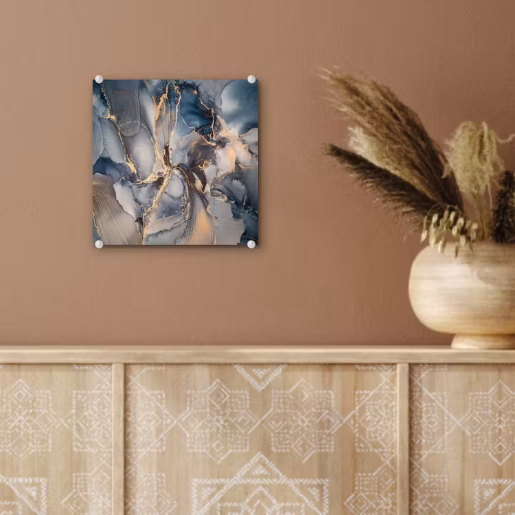 Glas schilderij - Marmer - Grijs - Blauw - Luxe - Goud — 5