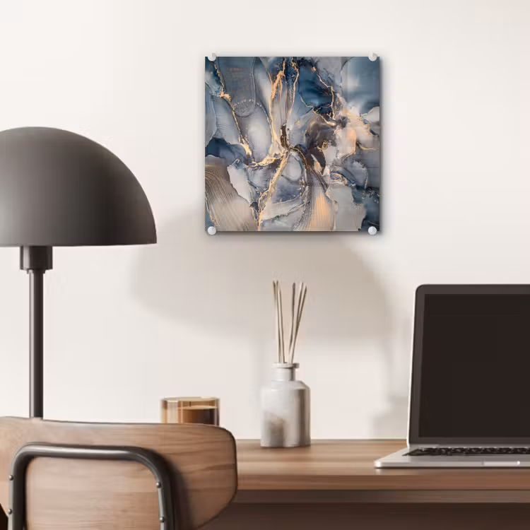 Glas schilderij - Marmer - Grijs - Blauw - Luxe - Goud — 6