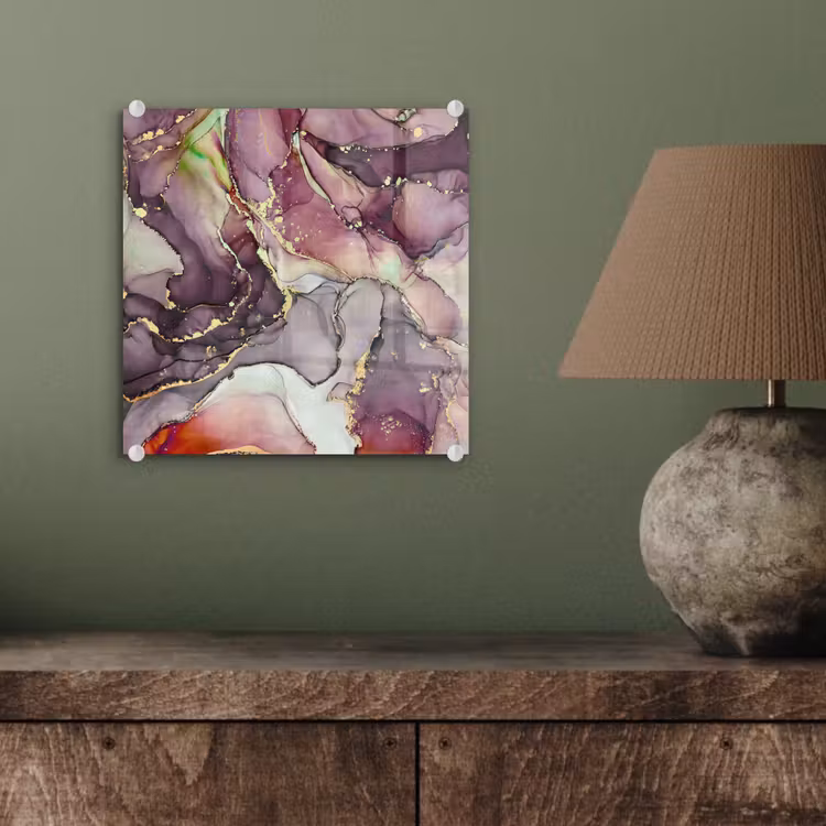 Glas schilderij - Marmer - Rood - Paars - Goud — 3