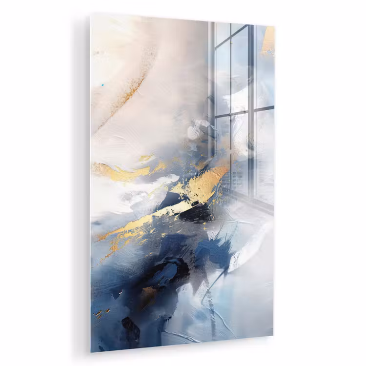 Glas schilderij - Blauw - Modern - Marmer - Abstract - Goud — 1