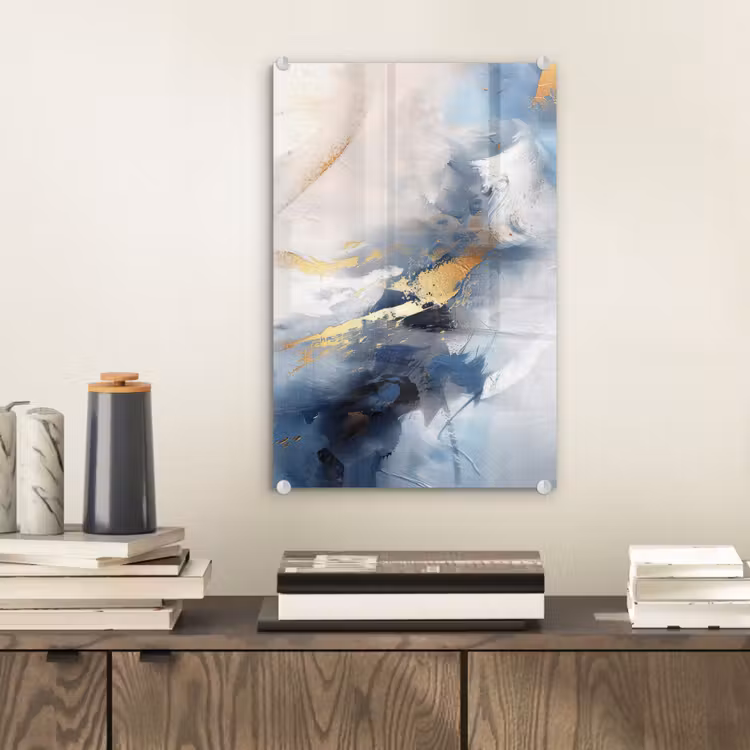 Glas schilderij - Blauw - Modern - Marmer - Abstract - Goud — 2
