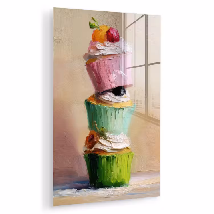 Glas schilderij - Cupcakes - Gestapeld - Kleurrijk - Fruit — 1