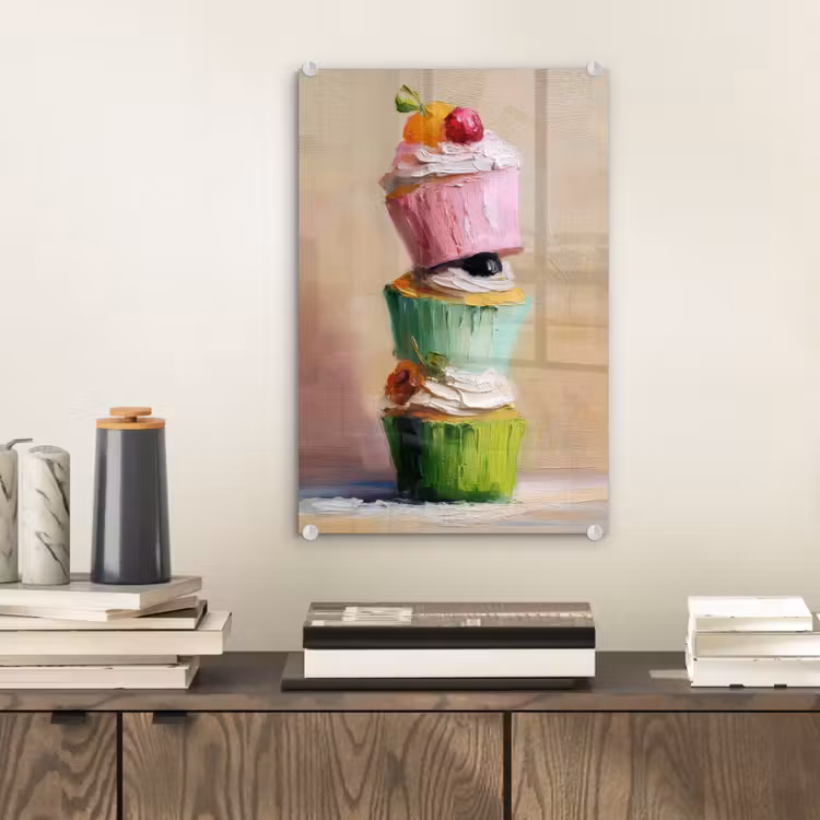 Glas schilderij - Cupcakes - Gestapeld - Kleurrijk - Fruit — 2