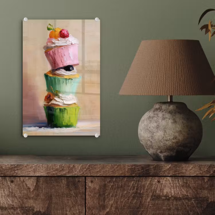 Glas schilderij - Cupcakes - Gestapeld - Kleurrijk - Fruit — 4