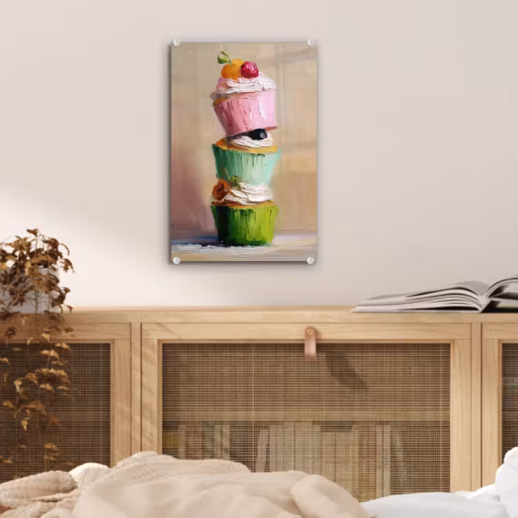 Glas schilderij - Cupcakes - Gestapeld - Kleurrijk - Fruit — 5