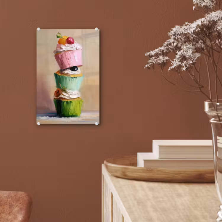 Glas schilderij - Cupcakes - Gestapeld - Kleurrijk - Fruit — 6