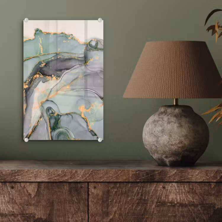Glas schilderij - Goud - Marmer - Groen - luxe - Glitter - Marmerlook — 4