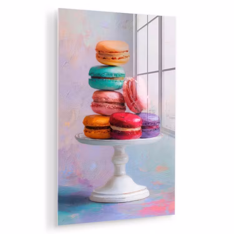 Glas schilderij - Macarons - Schaal - Pastel - Kleurrijk — 1
