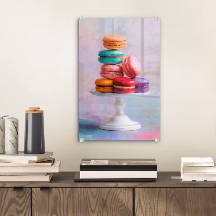 Glas schilderij - Macarons - Schaal - Pastel - Kleurrijk — 2
