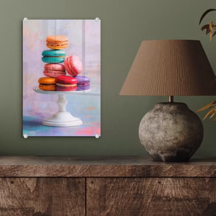Glas schilderij - Macarons - Schaal - Pastel - Kleurrijk — 4