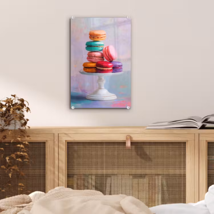 Glas schilderij - Macarons - Schaal - Pastel - Kleurrijk — 5