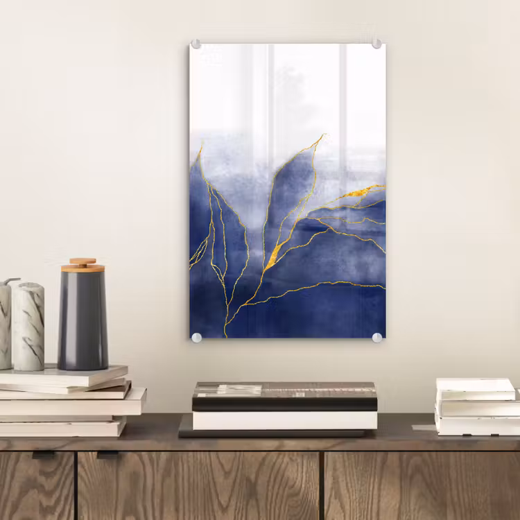 Glas schilderij - Marmer - Blauw - Marmerlook - Goud - Textuur — 1