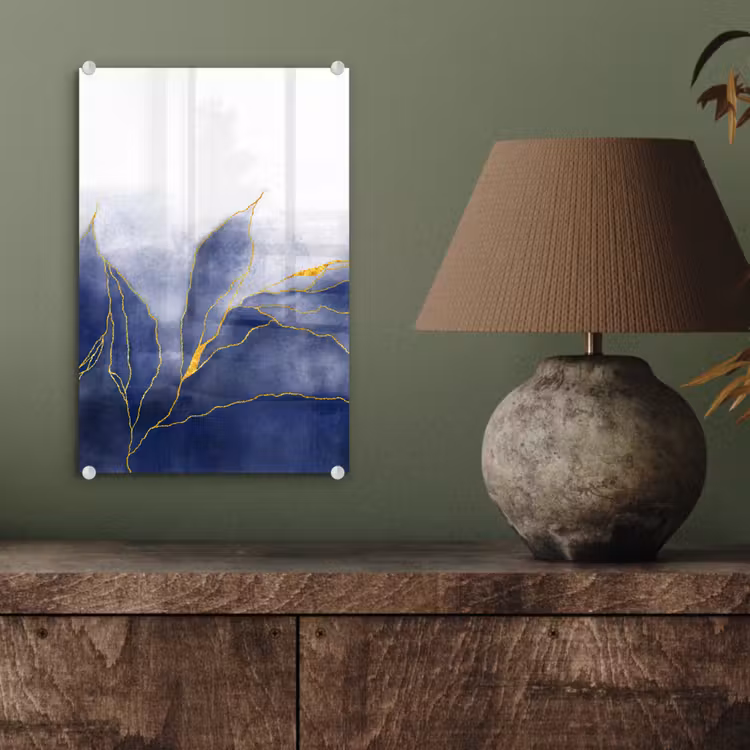Glas schilderij - Marmer - Blauw - Marmerlook - Goud - Textuur — 3