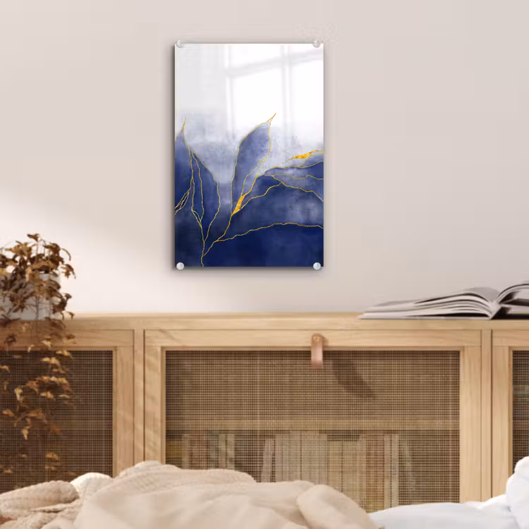 Glas schilderij - Marmer - Blauw - Marmerlook - Goud - Textuur — 4