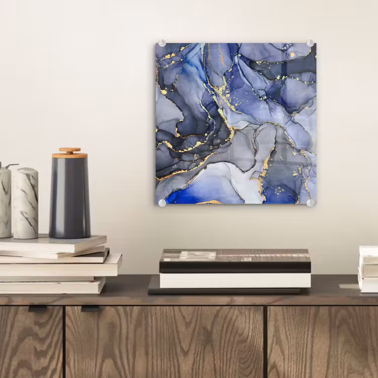 Glas schilderij - Marmer - Goud - Abstract - Blauw — 1