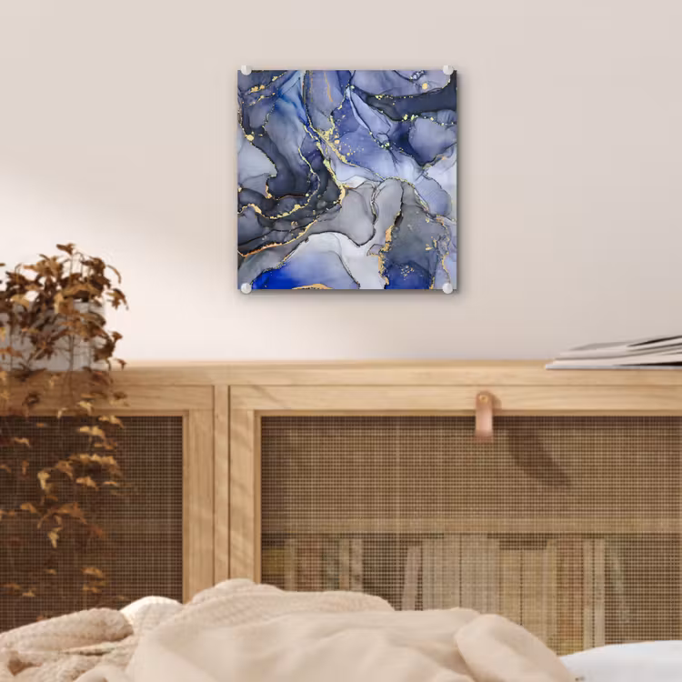 Glas schilderij - Marmer - Goud - Abstract - Blauw — 4
