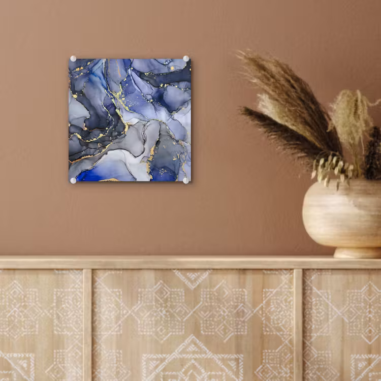 Glas schilderij - Marmer - Goud - Abstract - Blauw — 5
