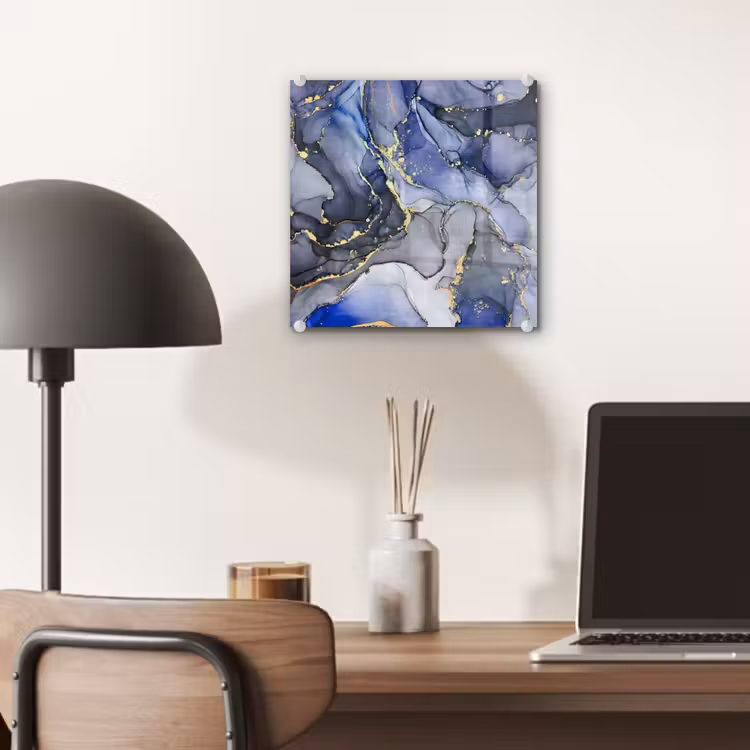 Glas schilderij - Marmer - Goud - Abstract - Blauw — 6