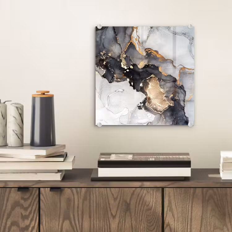 Glas schilderij - Marmer - Goud - Abstract - Zwart Wit - Luxe — 2