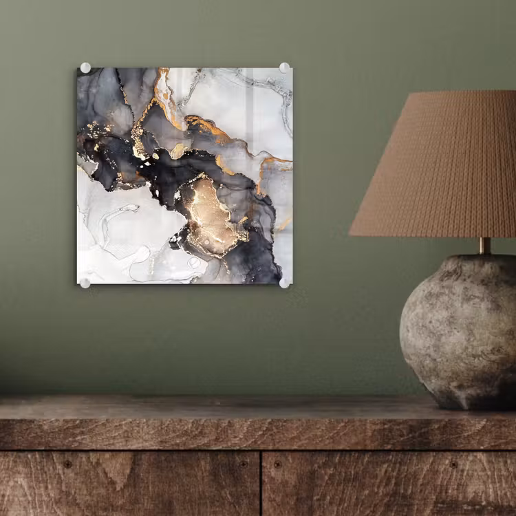Glas schilderij - Marmer - Goud - Abstract - Zwart Wit - Luxe — 4