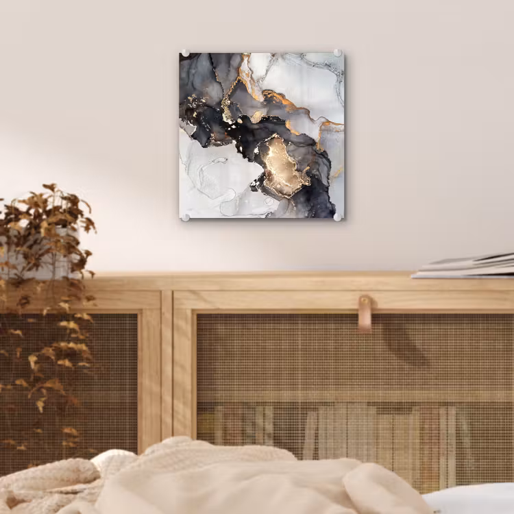 Glas schilderij - Marmer - Goud - Abstract - Zwart Wit - Luxe — 5