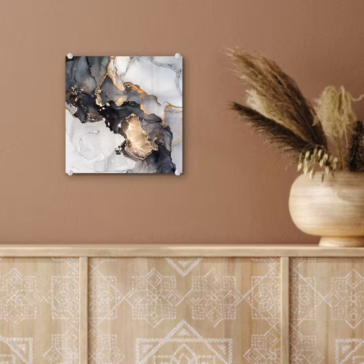 Glas schilderij - Marmer - Goud - Abstract - Zwart Wit - Luxe — 6