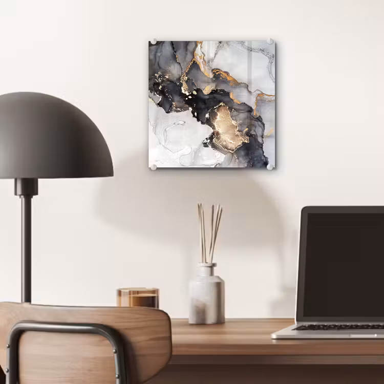 Glas schilderij - Marmer - Goud - Abstract - Zwart Wit - Luxe — 7