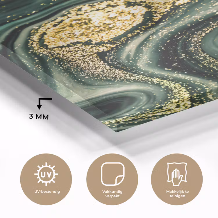 Glas schilderij - Marmer - Goud - Glitter - Groen - Marmerlook - Luxe — 2