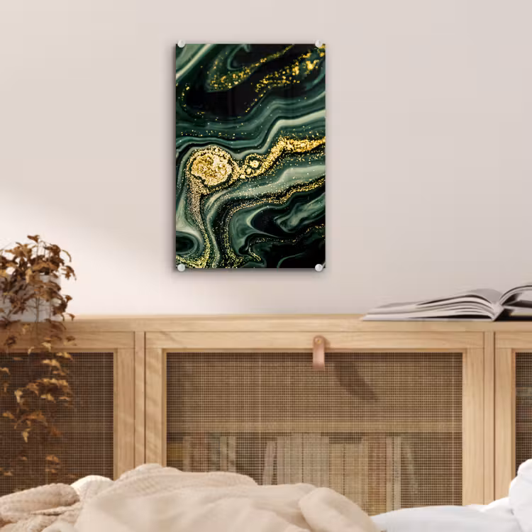 Glas schilderij - Marmer - Goud - Glitter - Groen - Marmerlook - Luxe — 4