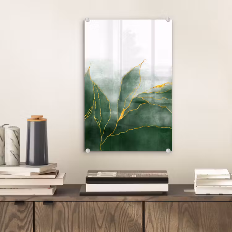 Glas schilderij - Marmer - Groen - Luxe - Goud - Marmerlook — 1
