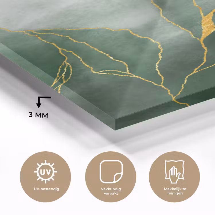 Glas schilderij - Marmer - Groen - Luxe - Goud - Marmerlook — 2