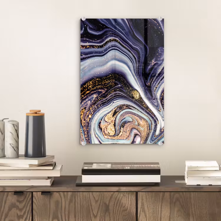Glas schilderij - Marmer - Paars - Luxe - Marmerlook - Glitter — 1