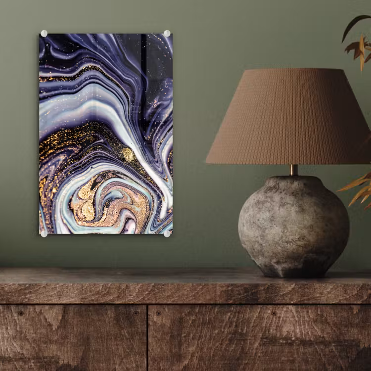 Glas schilderij - Marmer - Paars - Luxe - Marmerlook - Glitter — 3