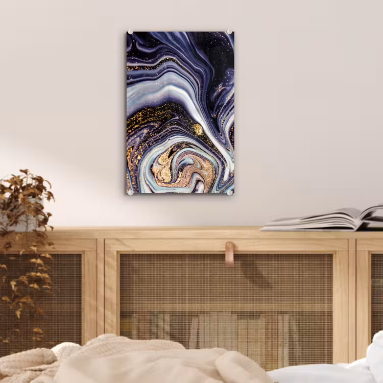 Glas schilderij - Marmer - Paars - Luxe - Marmerlook - Glitter — 4
