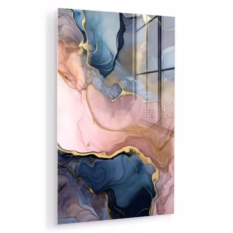 Glas schilderij - Marmer - Roze - Blauw — 1