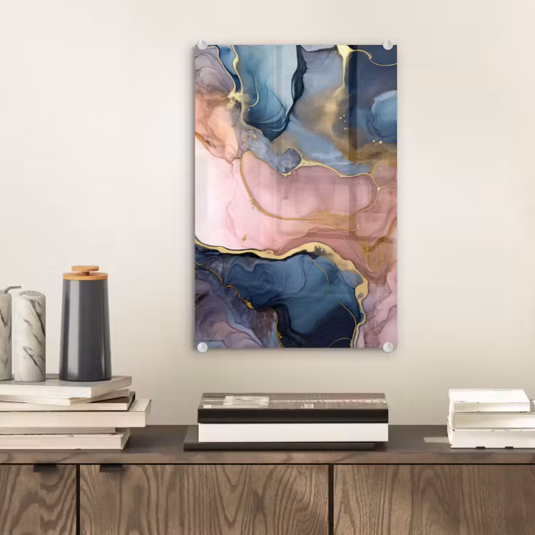 Glas schilderij - Marmer - Roze - Blauw — 2
