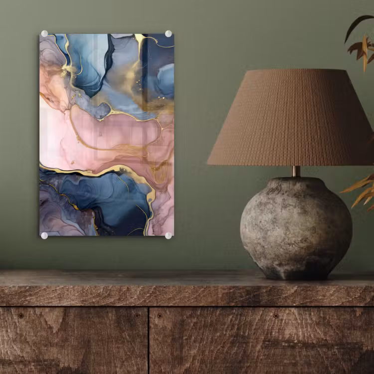 Glas schilderij - Marmer - Roze - Blauw — 4