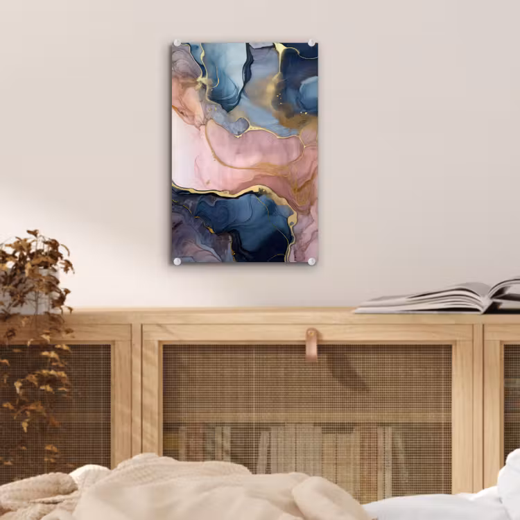 Glas schilderij - Marmer - Roze - Blauw — 5