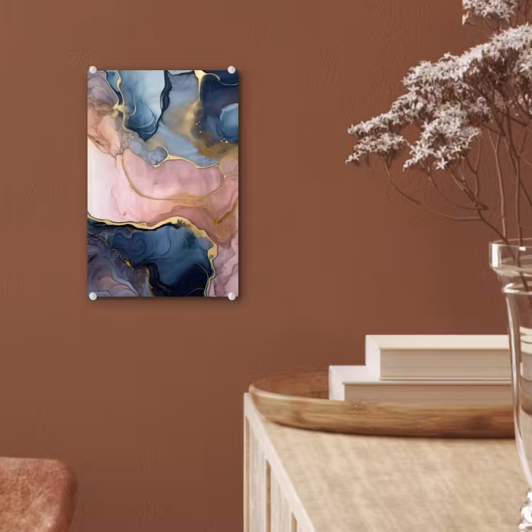 Glas schilderij - Marmer - Roze - Blauw — 6