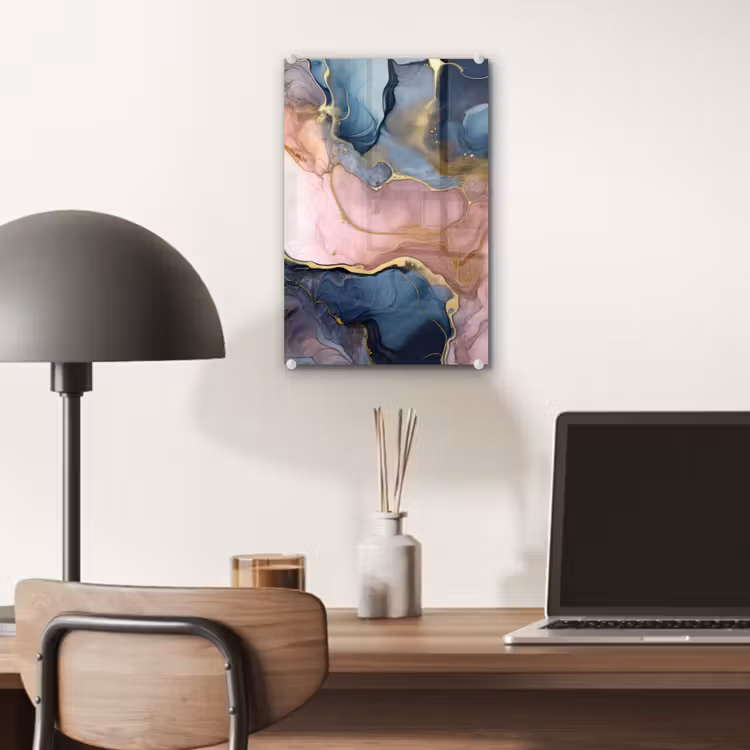Glas schilderij - Marmer - Roze - Blauw — 7
