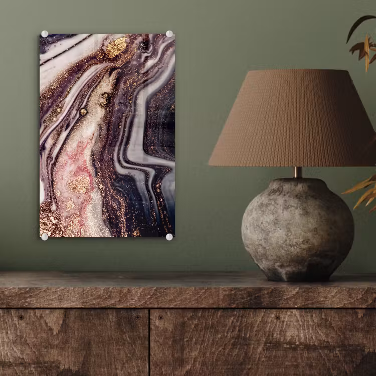 Glas schilderij - Marmer - Roze - Goud - Glitter - Marmerlook — 3
