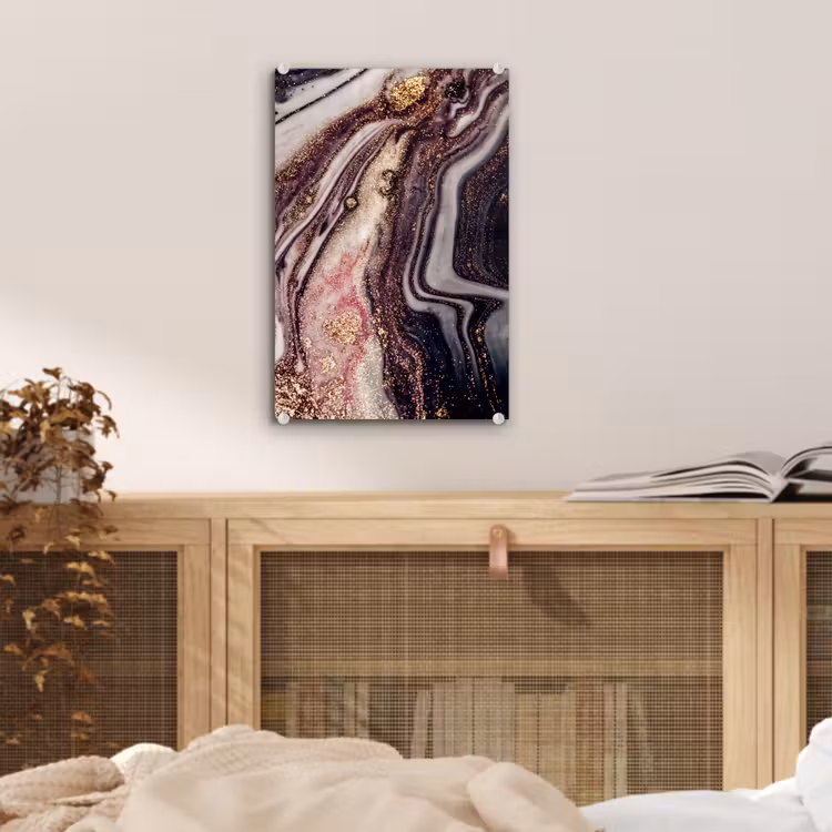 Glas schilderij - Marmer - Roze - Goud - Glitter - Marmerlook — 4