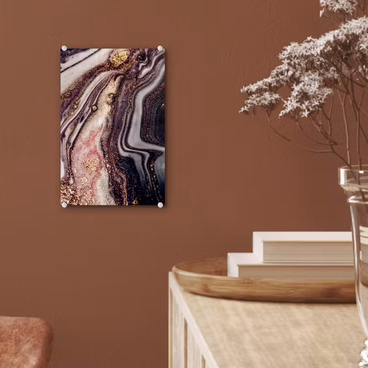 Glas schilderij - Marmer - Roze - Goud - Glitter - Marmerlook — 5