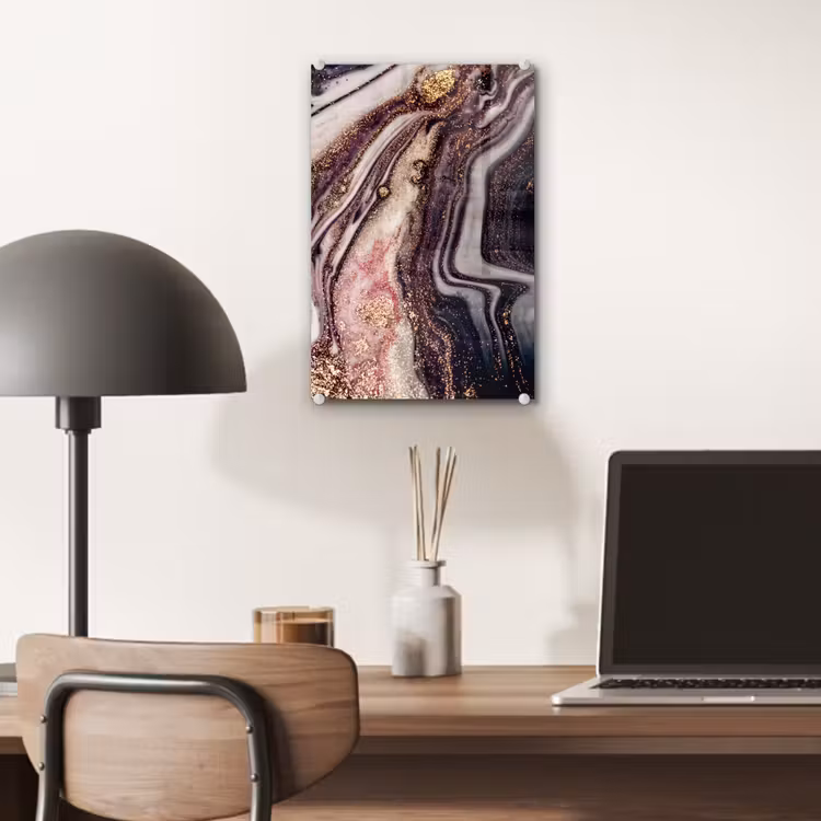 Glas schilderij - Marmer - Roze - Goud - Glitter - Marmerlook — 6