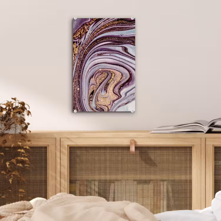 Glas schilderij - Marmer - Roze - Goud - Glitter - Marmerlook - Luxe — 4