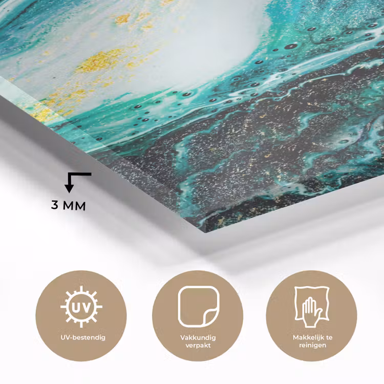 Glas schilderij - Marmerlook - Blauw - Goud - Glitter - Luxe - Marmer — 2