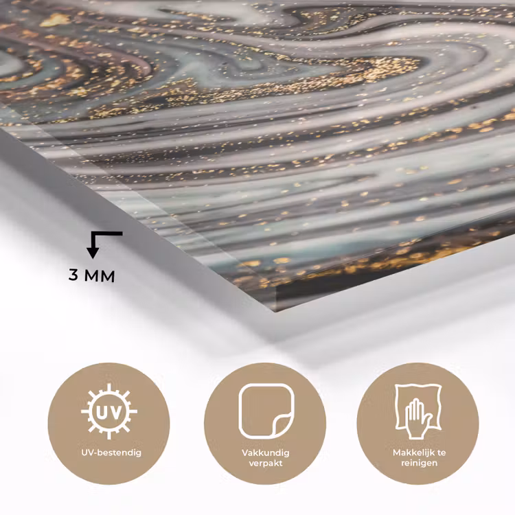 Glas schilderij - Marmerlook - Goud - Glitter - Luxe - Marmer - Wit — 2