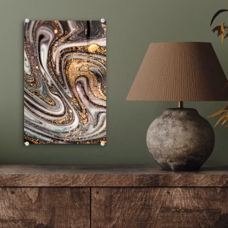 Glas schilderij - Marmerlook - Goud - Glitter - Luxe - Marmer - Wit — 3