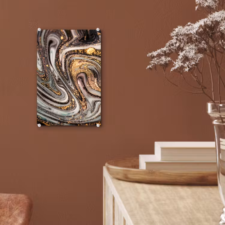 Glas schilderij - Marmerlook - Goud - Glitter - Luxe - Marmer - Wit — 5